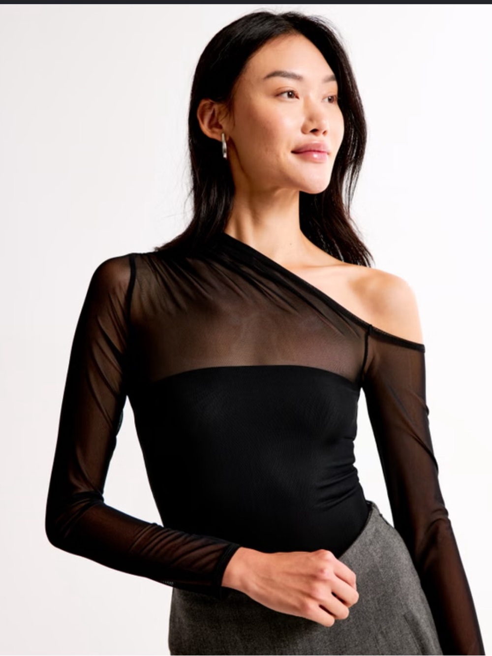 Abercrombie & Fitch Navy Sheer Long-Sleeve Mesh Top